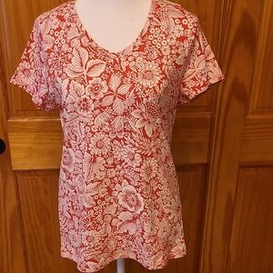 Croft & Barrow Floral Red and White Women's Top Size M NEW